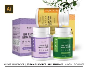 Supplement label and box template, editable lung support Medicine Packaging,  Pharmaceutical Packaging Template - ID07
