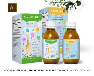 Kids Supplement Packaging, Customizable Packaging Template, Editable Packaging Design