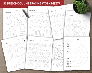 30 Preschool Line Tracing Worksheets, Line Trace Page Printable, Kindergarten Curriculum Learning,Kindergarten Line Tracing Activities