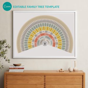9 generations Fan chart family tree -Editable Canva Circle family tree template - Genealogy template, DIY Family Tree ID16