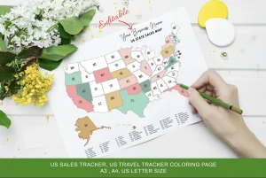 Editable Canva USA sales map coloring page, USA road trip map,USA Travel Map Tracker
