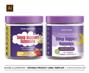 Editable Sleep Gummies Label Template, Supplement Label Product Label Template