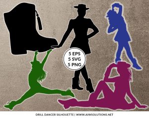 Drill Dance Team silhouette, Set 5 girls vinyl ready image, Cheer and dance SVG set,  Drill team art for Cricut, Team spirit vinyl decals