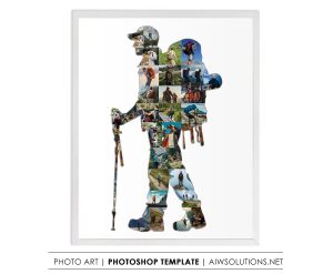Male Hiker Photo Collage Template,Hiking boy gift idea, Trekking man photo art gift, Hiking man room decor