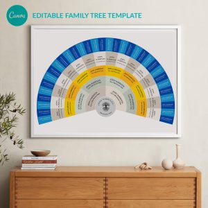 Editable Canva Family tree, 6 generations modern genealogy, Unique Family Reunion Gift ID19