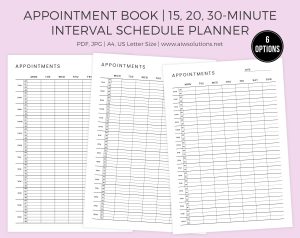 Appointment Book | 15, 20, 30-Minute Interval Schedule Planner, Appointment Reminder