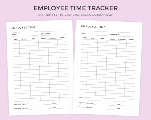 Employee Time Tracker Printable, Working Hours Tracker, Work Time Log, Activity Tracker, Timekeeping Sheet,