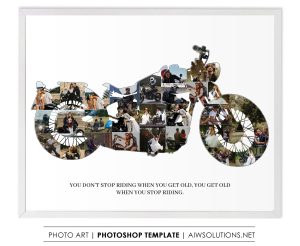 Motorcycle Photo Collage Template, Biker Photo Display, Harley Davidson Gift - ID287