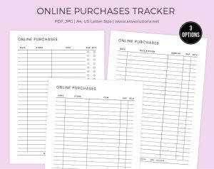 Online order tracker printable, Purchase tracker printable, Shopping List, Items to Buy