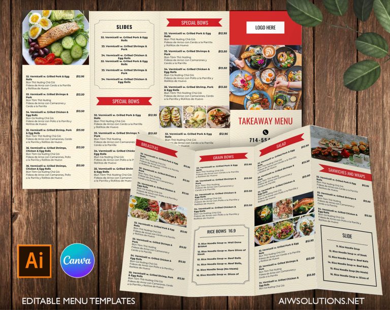 Takeout Menu Template, Canva quad fold menu template, restaurant menu ...