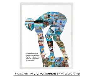 Male swimming collage template, Athlete photo collage template, swimmer Art Gift