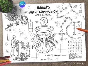 First Communion Activity Coloring Page, Catholic Activity Sheet, Christening coloring page, Baptism Coloring Sheet - id24