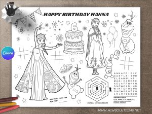 Elsa and Anna birthday activity coloring pages, Frozen girl birthday coloring activity, Elsa coloring page printable