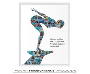 Female swimming collage template, Girl photo collage template, Female swimmer Art Gift