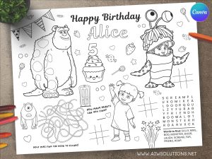 Monsters Inc. Birthday Party Activity and Coloring Sheet, ID18