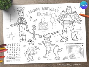 Editable Toy Story Coloring Pages,Toy Story Coloring Birthday Activities, Kids Party Fun, Buzz, ID19