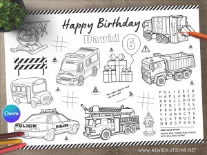 Transportation Birthday Activity, Construction Party Favor, Kids Transportation Party Gift, Vehicles Coloring page