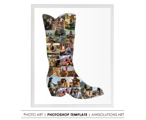 Cowgirl Boot Photo Collage template, Western Boot Photo Collage, Cowboy Boot Picture Frame