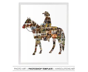 man and horse photo collage, horse lover photo gift, cowboy and horse collage, equestrian man photo collage-ID297