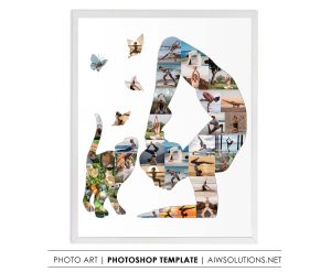 Yoga girl photo collage, Cat yoga collage, Yoga girl and cat art gift, Girl and cat yoga ID300