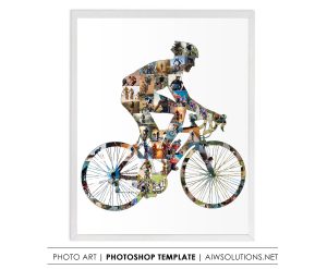 cyclist photo collage, cycling gift, bike rider collage,cyclist wall art,male biker collage