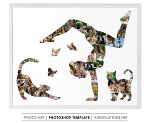 yoga girl and cat photo collage template,  gift for yoga lover, Cat lover art gift