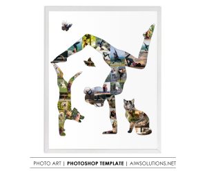 Yoga Girl with Cat & Dog Collage, Yoga & Furry Friends Collage, Yoga & Pet Lover Photo Collage, Girl and cat yoga ID301