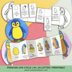 life cycle of a penguin foldable kids' craft activity, penguin life cycle craft for kids,cut and paste life cycle