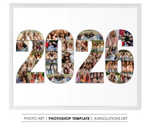 Number 2026 Collage Wall Art, Class of 2026 Photo Collage Template, 2026 Graduation Photo Collage Photoshop Template