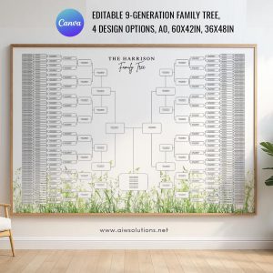 Editable 9-Generation Family Tree Chart, Canva Template,nine generations family tree Genealogy Ancestry Chart