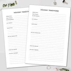 Family Holiday Traditions Printable, holiday memory journal, family holiday keepsake