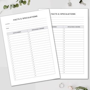 Facts & Speculations Printable Worksheet, genealogy speculation log