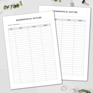 Biographical Outline Printable Worksheet, family history worksheet