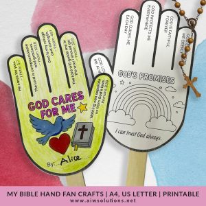 God’s Promises Bible Hand Fan Craft Printable | Christian Kids Activity | Sunday School Craft | Church activity | Faith Coloring Craft