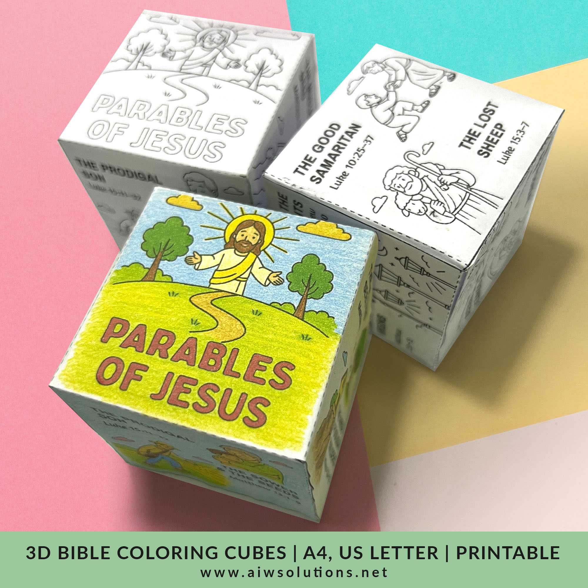 Parables of Jesus 3D Foldable Bible Coloring Cubes