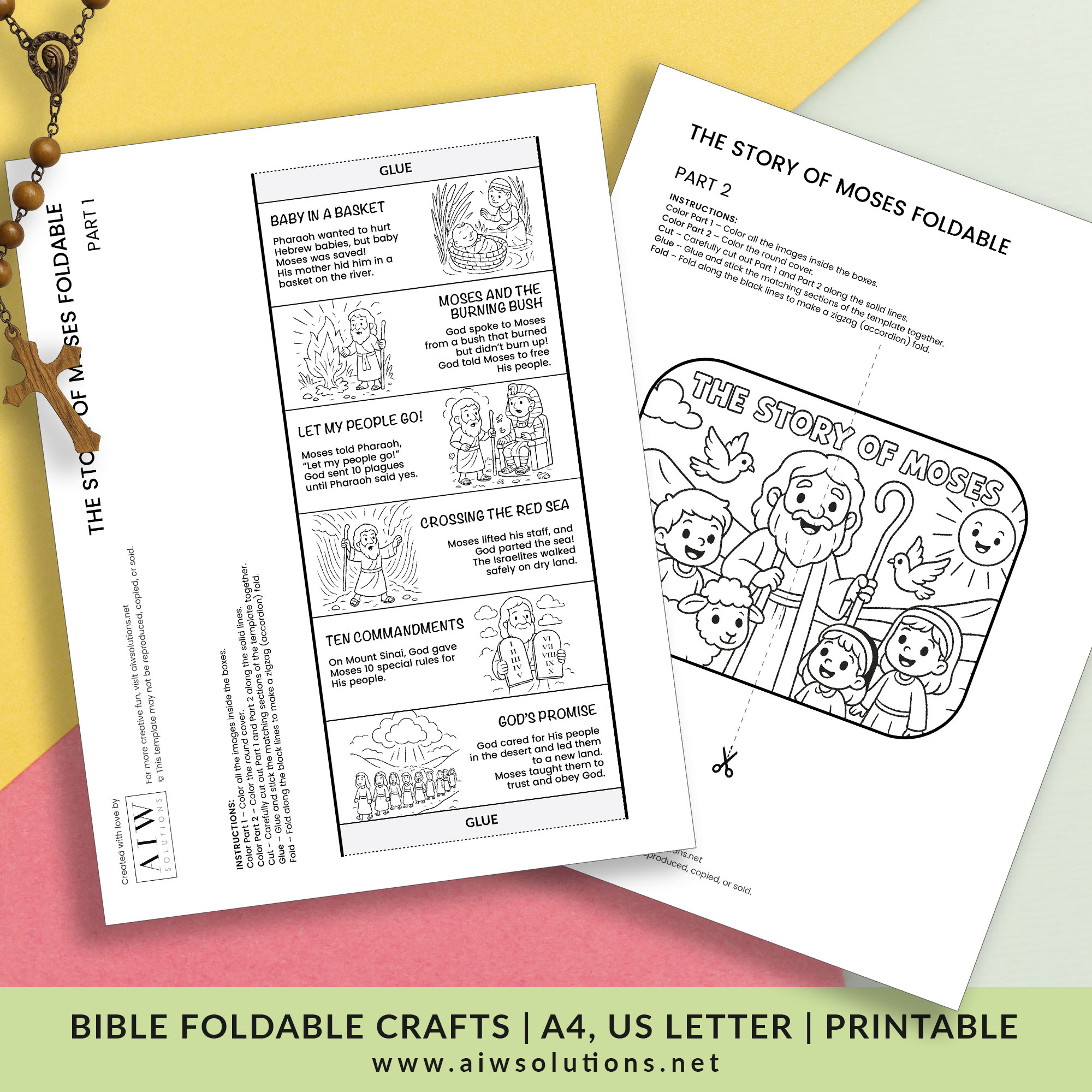 Story of Moses Bible Craft for Kids, Printable Foldable Activity