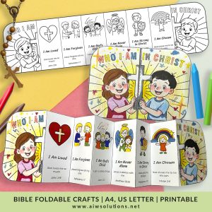 Who I Am in Christ Foldable Craft Printable, Cut Color and Assemble Bible Activity for Kids, Sunday School Craft