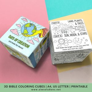 Printable Days of Creation 3D Foldable Bible Coloring Cube, Creation Bible craft, 3D Bible cube, Bible coloring cube,Sunday school printable