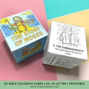 Story of Moses 3D Foldable Bible Coloring Cubes, Christian Craft for Kids, Bible coloring cube template, Exodus Bible lesson for kids