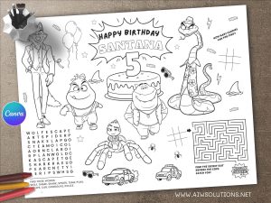 Editable "The Bad Guys" Birthday Coloring Placemat – Canva Template, bad guys coloring party theme