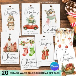 Editable Christmas Gift Tags bundle, CANVA TEMPLATE, Holiday gift wrapping, Santa's Festive tags, Cozy Christmas Favor Tags